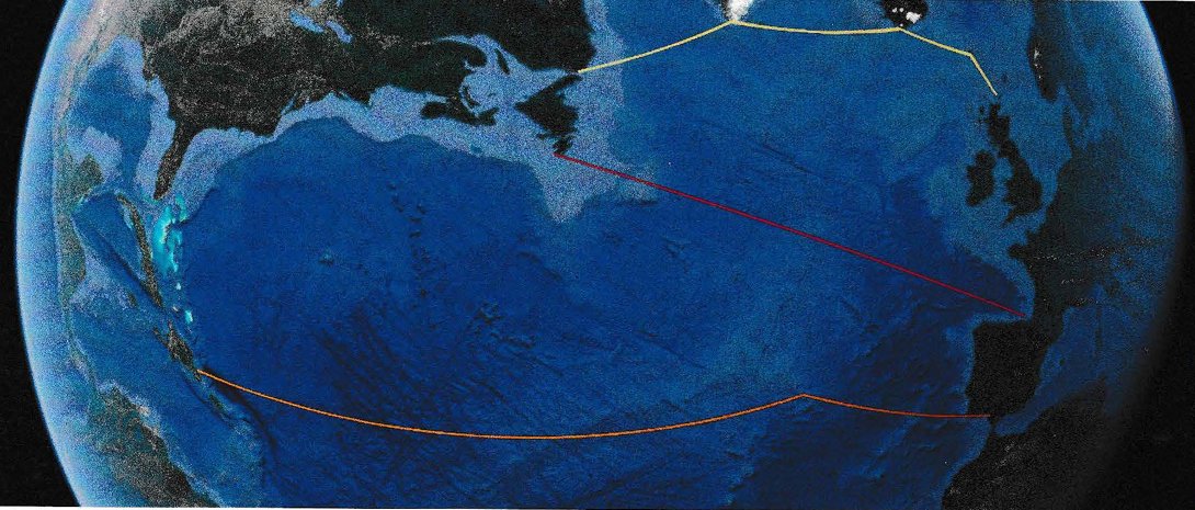 Route options from Europe to the Americas for ships